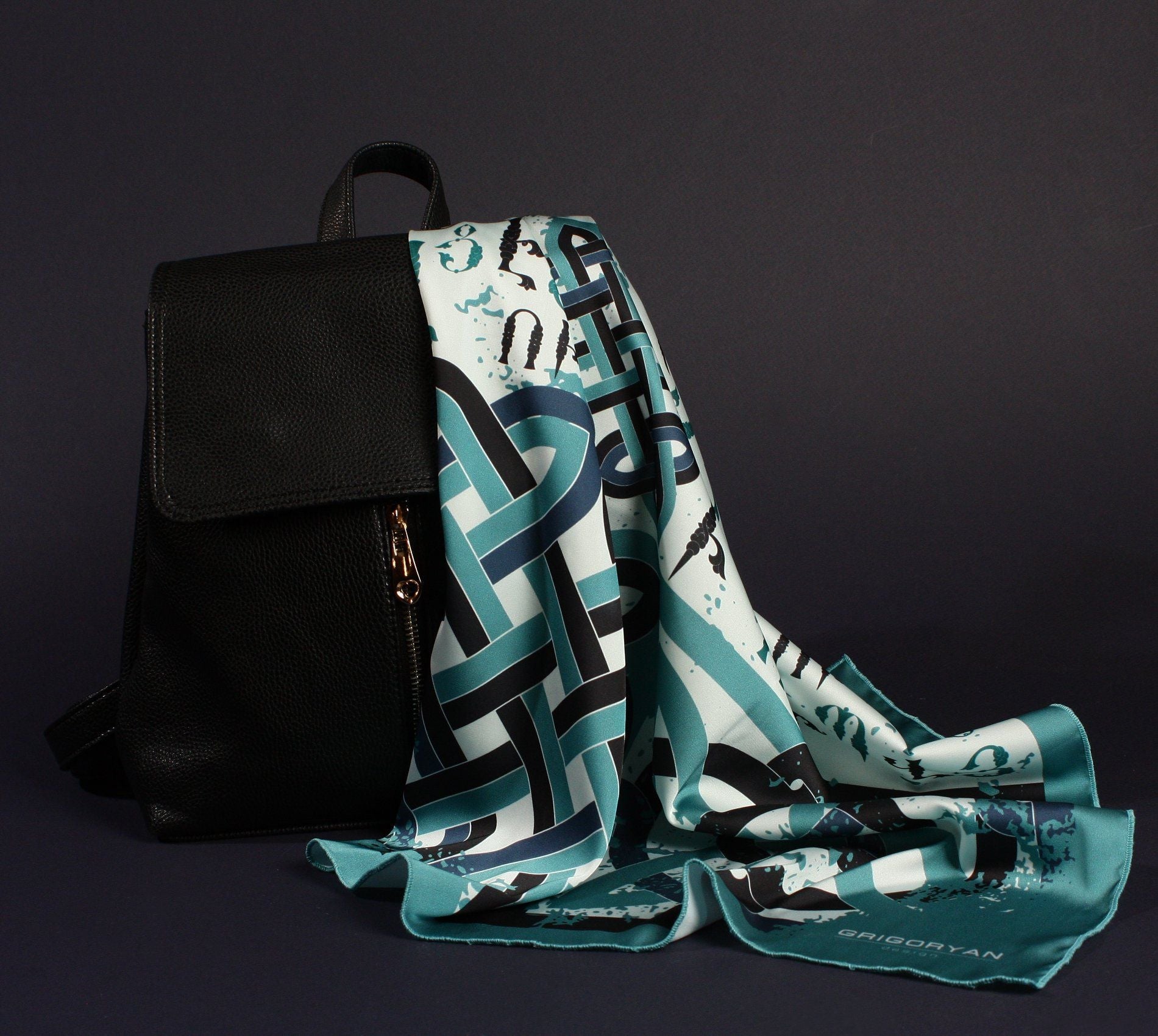 Armenian Alphabet Scarf by Grigoryan Scarves (turquoise)