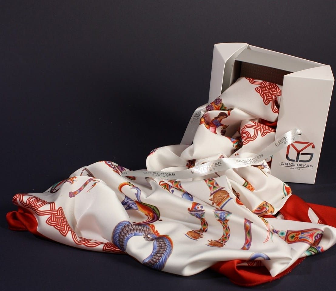 Armenian Alphabet Scarf by Grigoryan Scarves (red)