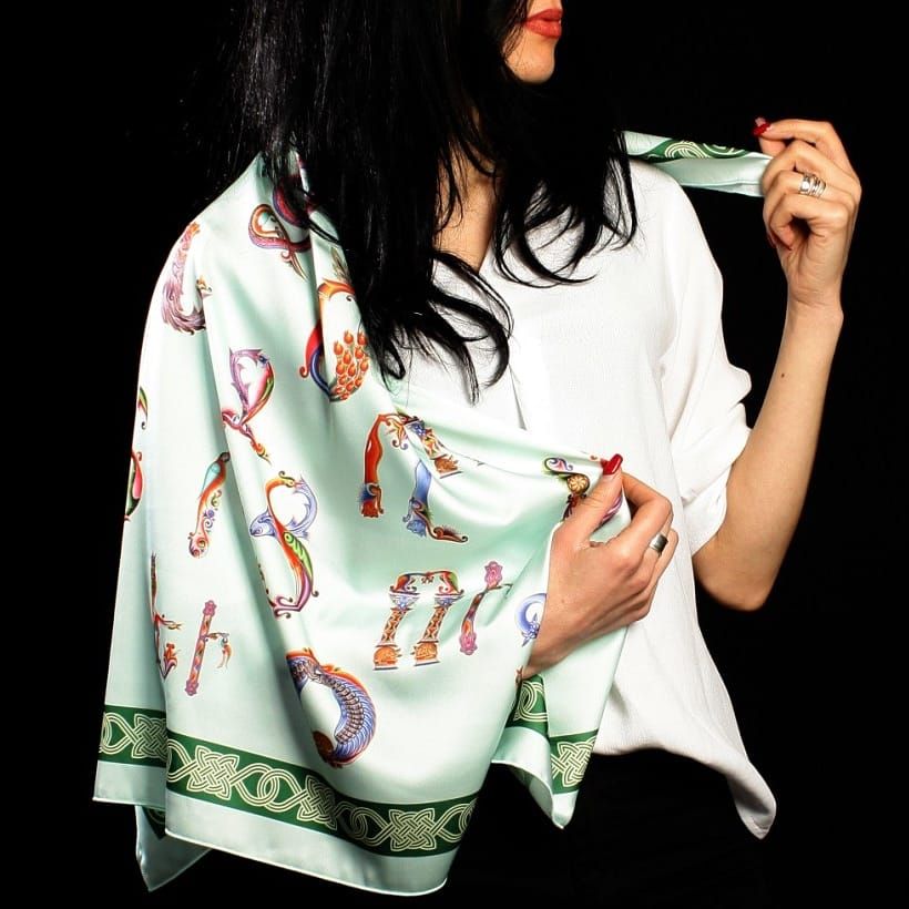 Armenian Alphabet Scarf by Grigoryan Scarves (green)