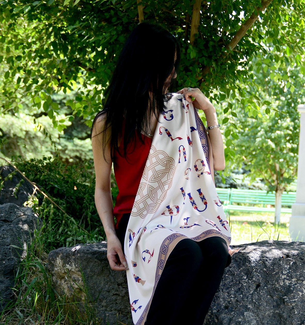 Armenian Alphabet Scarf by Grigoryan Scarves (gold)