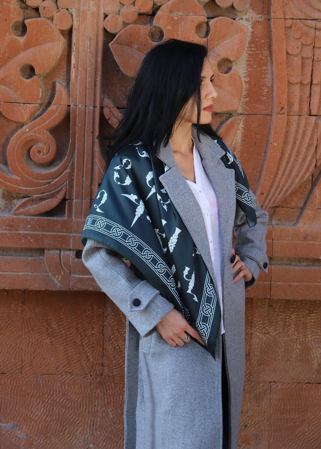 Armenian Alphabet Scarf by Grigoryan Scarves (green)