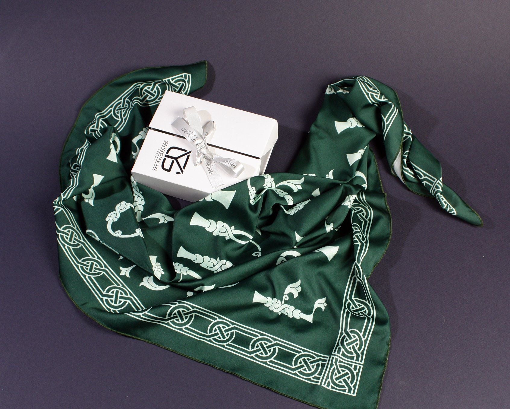 Armenian Alphabet Scarf by Grigoryan Scarves (green)