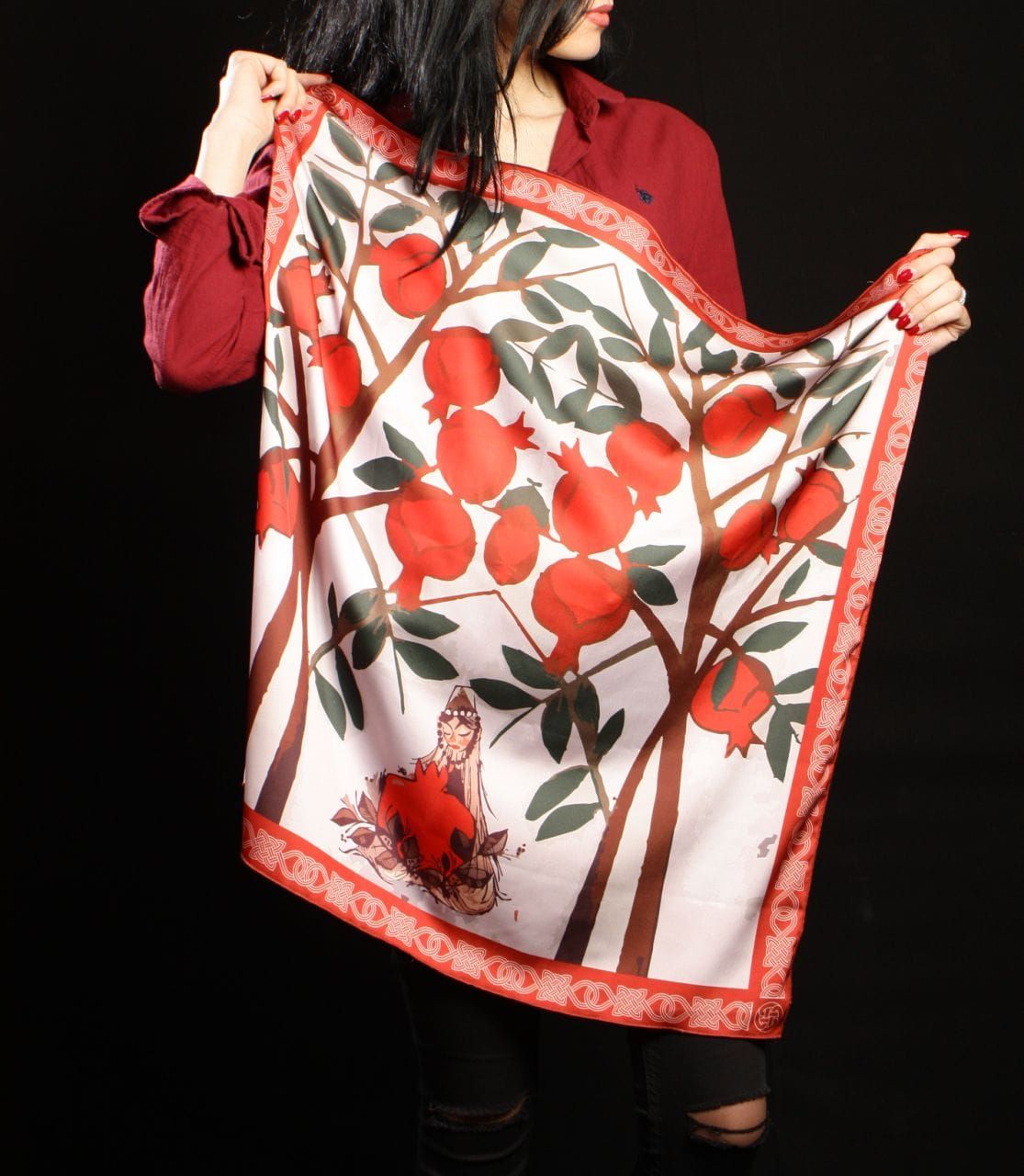 Armenian Pomegranate Scarf by Grigoryan Scarves (red)
