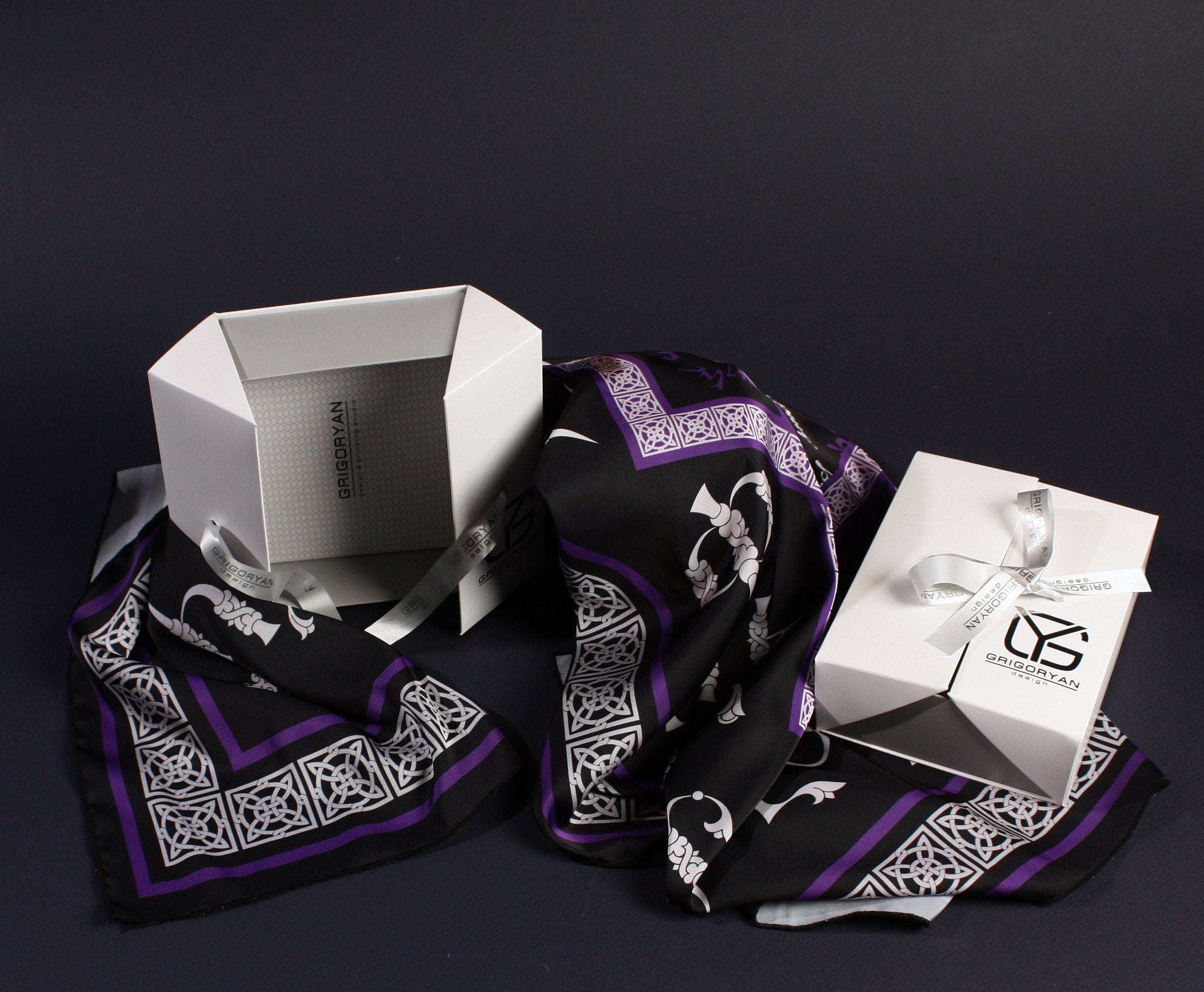 Armenian Alphabet Scarf by Grigoryan Scarves (black)