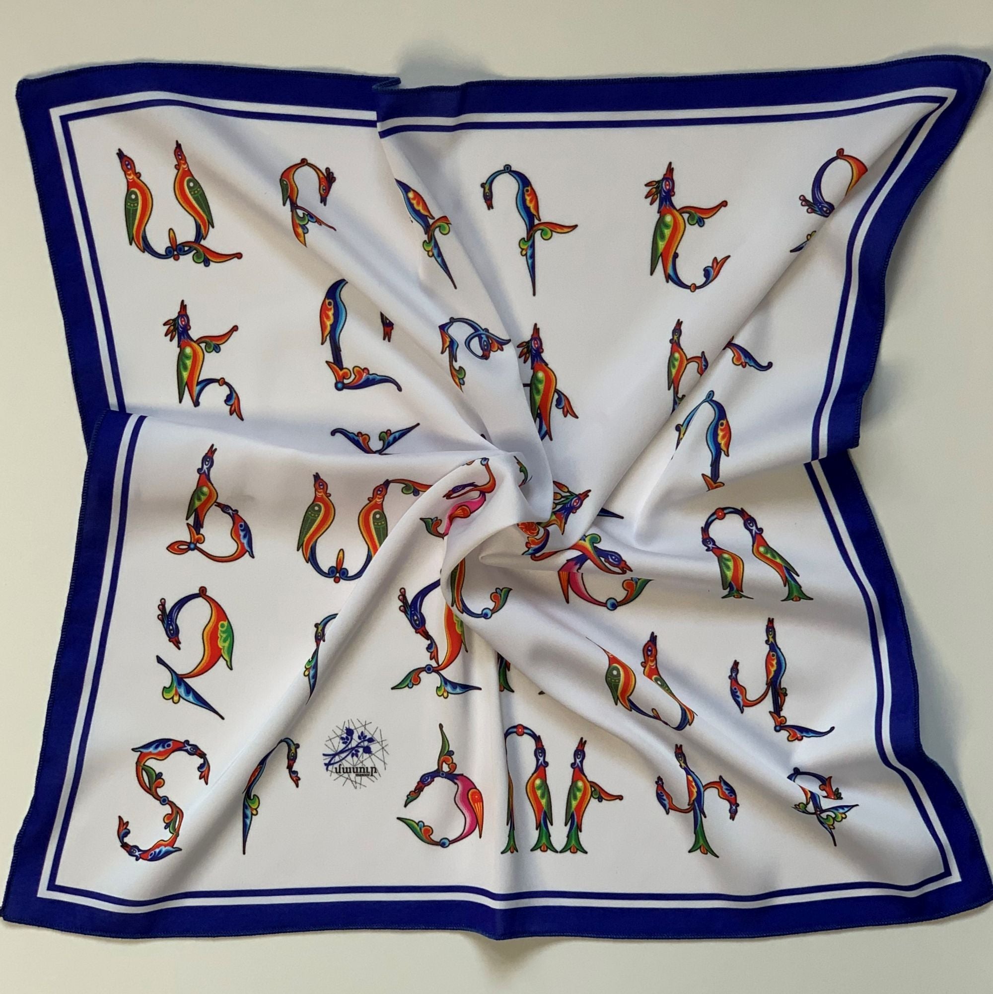Masoor Armenian Letters Scarf White/Navy