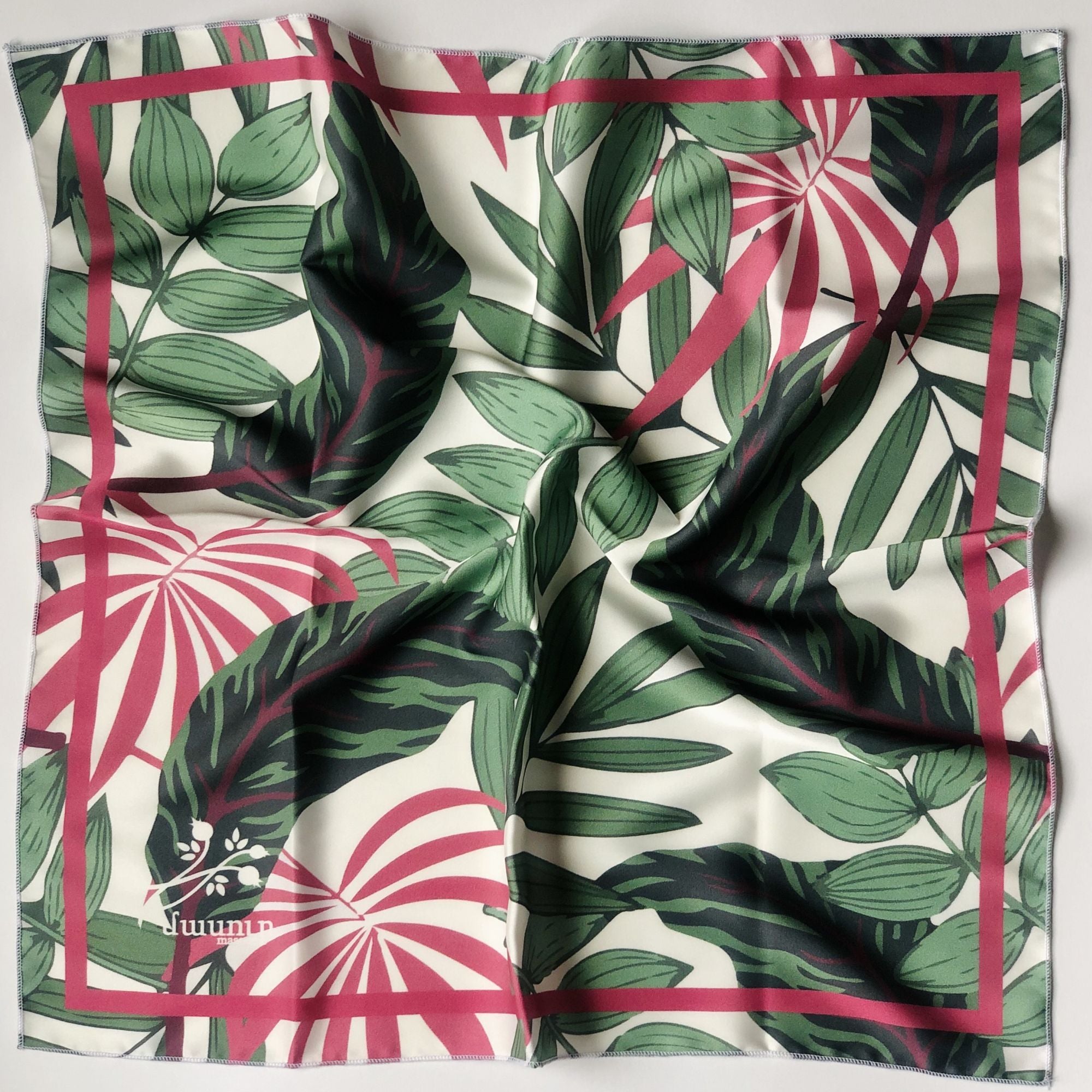Masoor Armenian Scarf - Leaves - Pink/Green