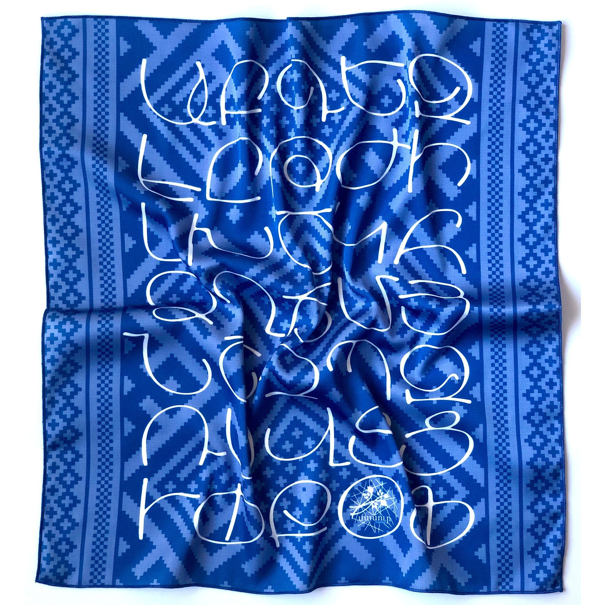 Masoor Armenian Alphabet Scarf - Blue