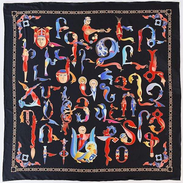 Moreni Scarf with Armenian Alphabet - AYB Collection (Black)