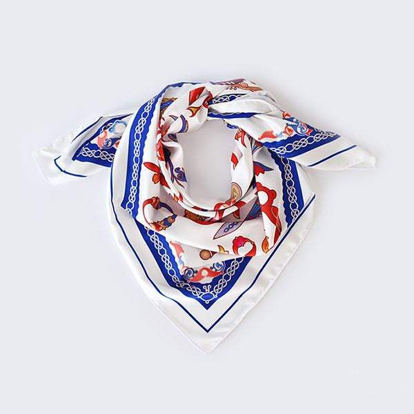 Moreni Scarf with Armenian Alphabet - AYB Collection (White/Navy)