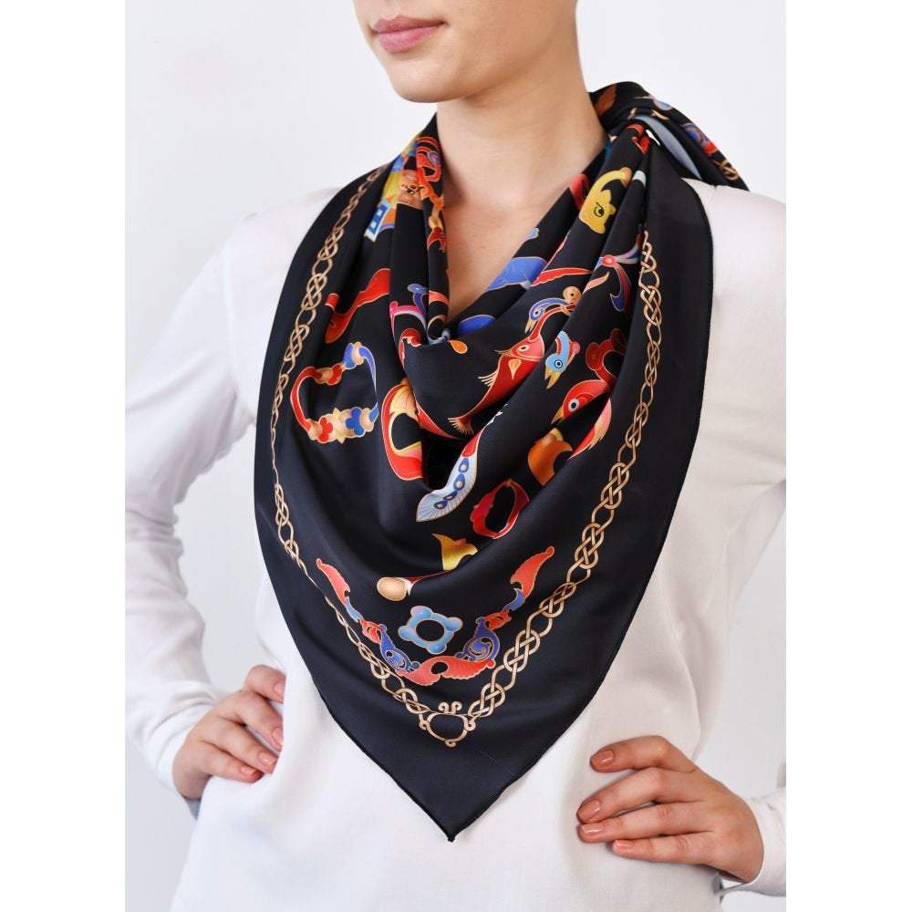 Moreni Scarf with Armenian Alphabet - AYB Collection (Black)
