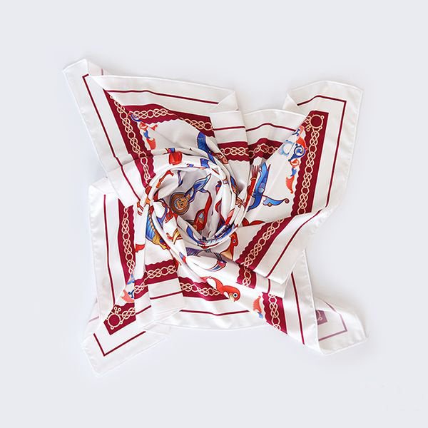 Moreni Scarf with Armenian Alphabet - AYB Collection (White/Wine)