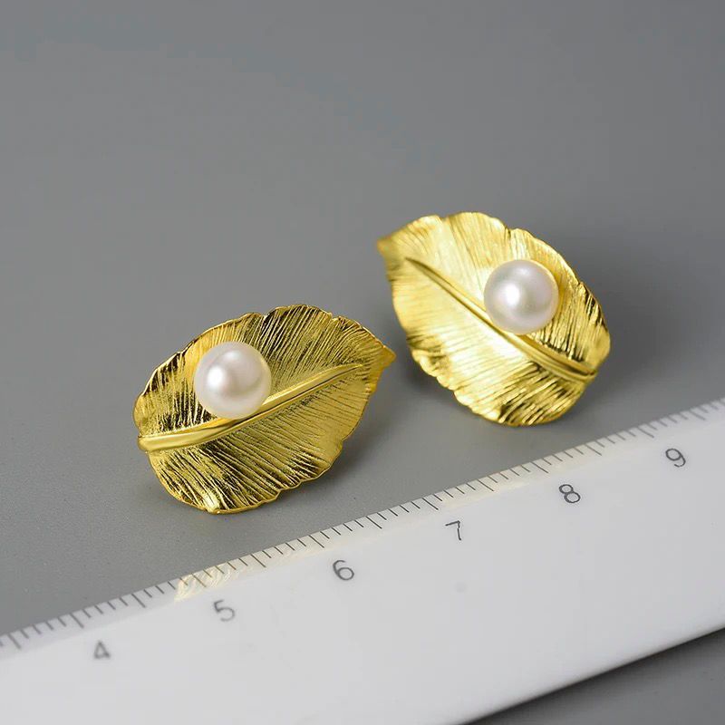 Pearl Leaf Earrings