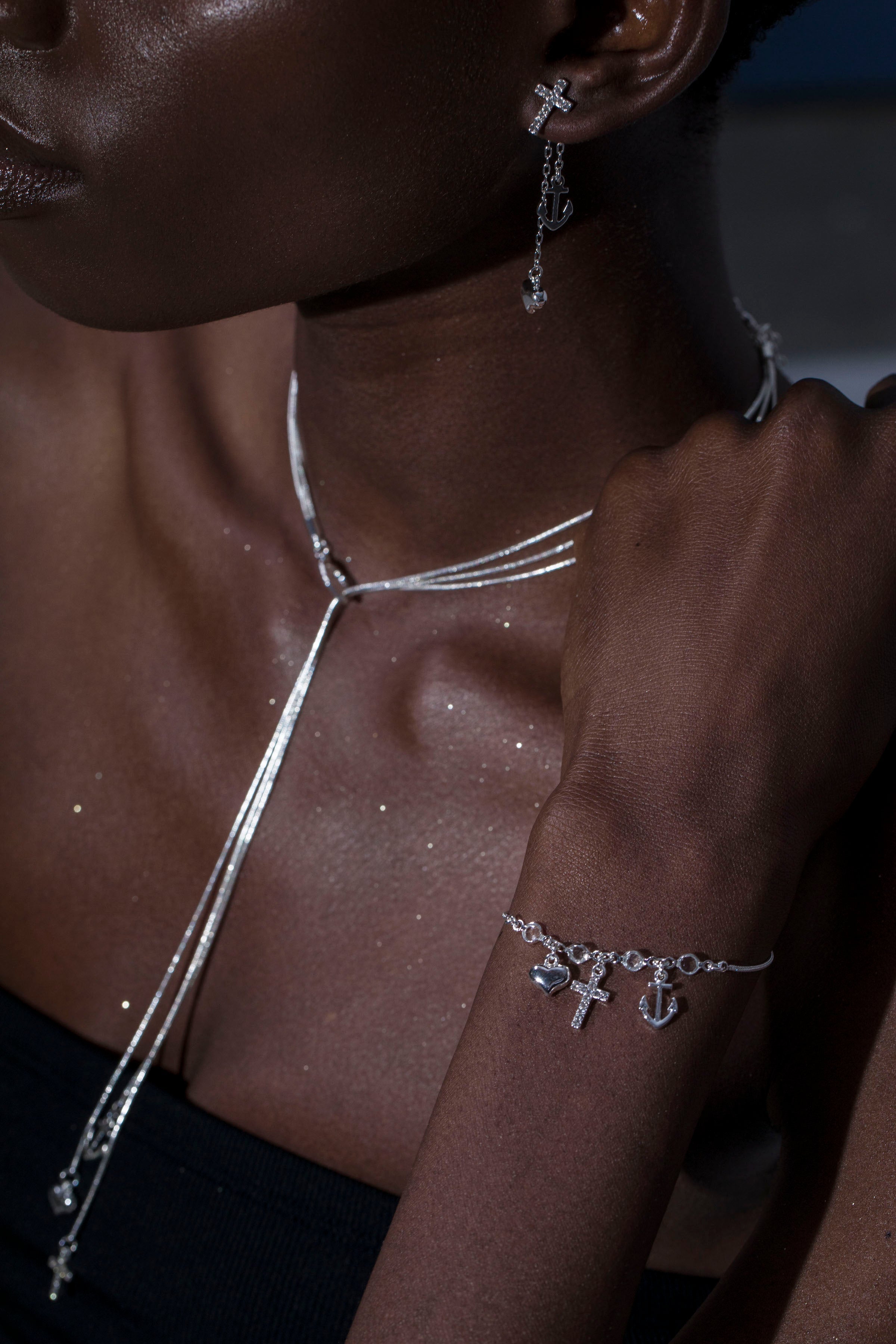 Trinity- Heart, Cross, Anchor Bracelet/ Anklet with Crystals