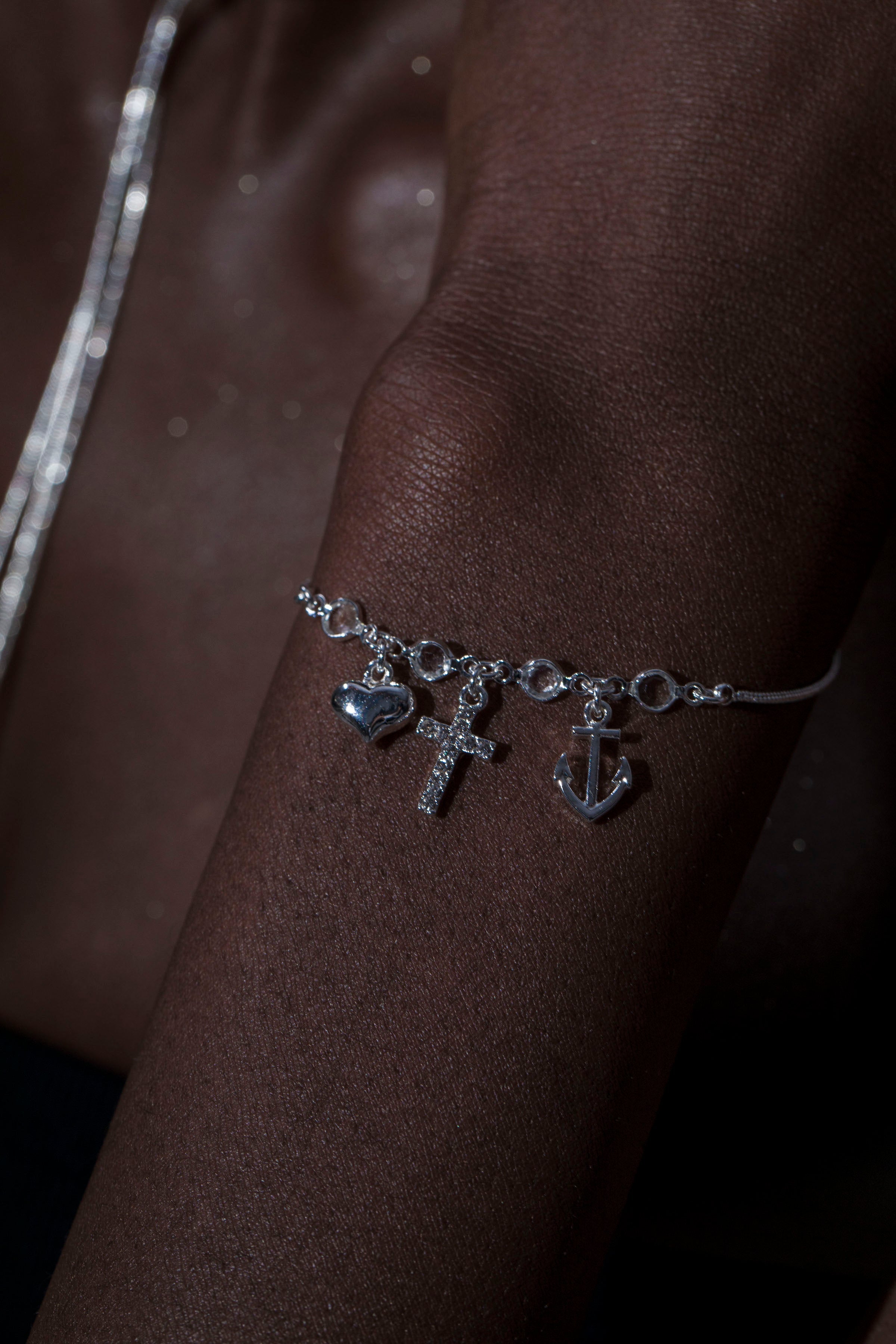 Trinity- Heart, Cross, Anchor Bracelet/ Anklet with Crystals