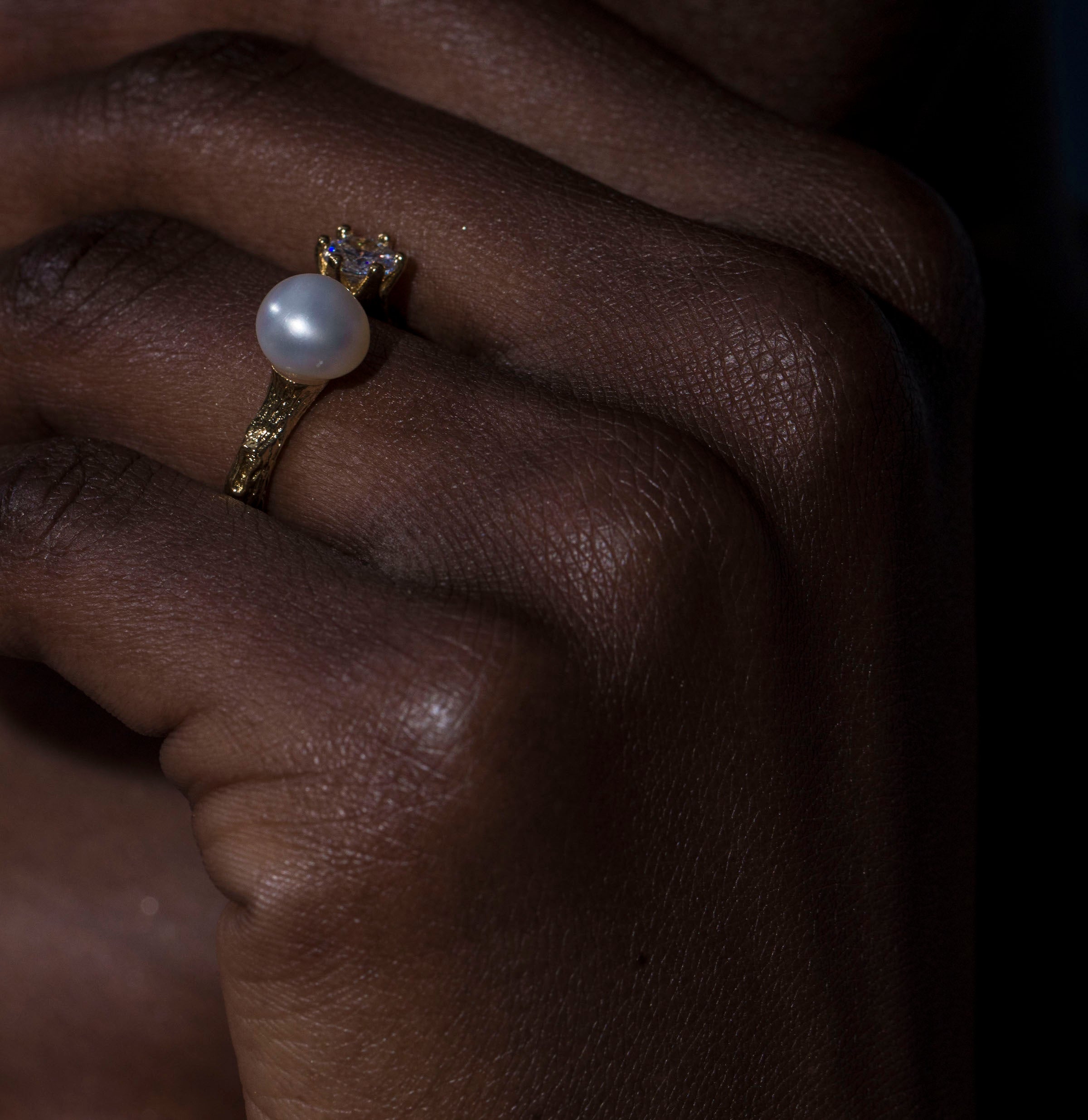 Nature's Elegance Branch Ring with Diamond & Pearl