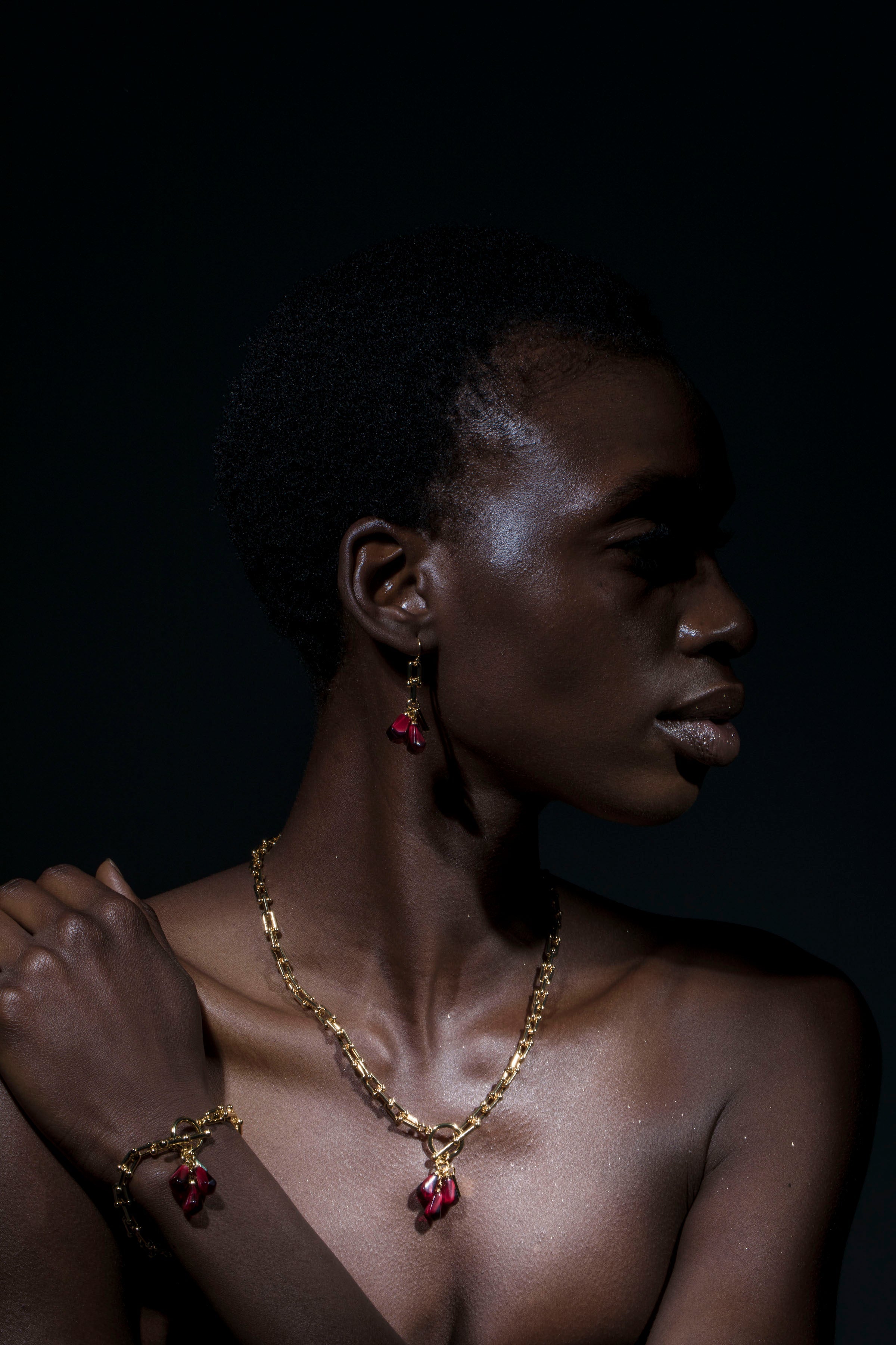 Pomegranate Seeds Earrings in Gold & Red