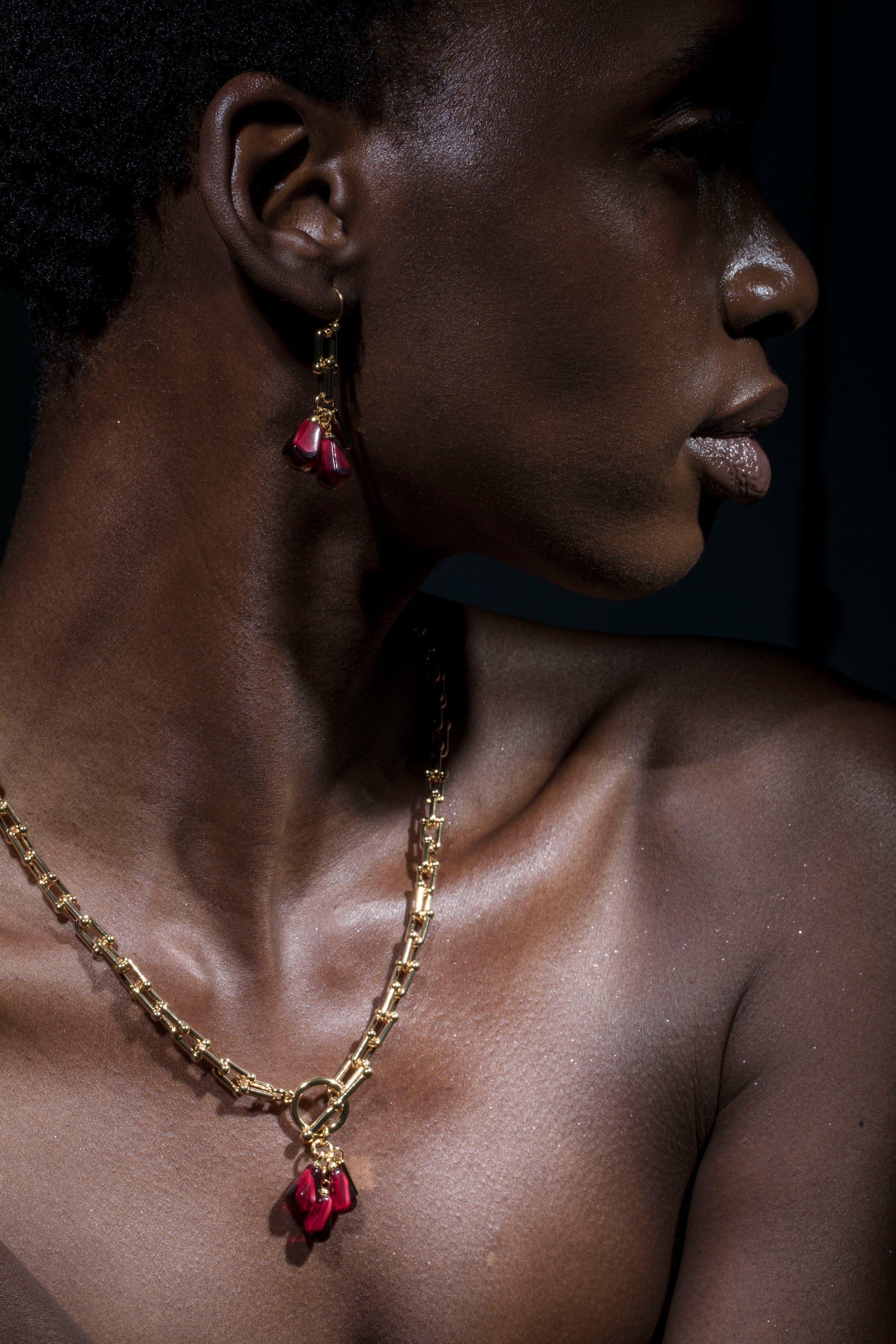 Pomegranate Seeds Necklace in Gold and Red