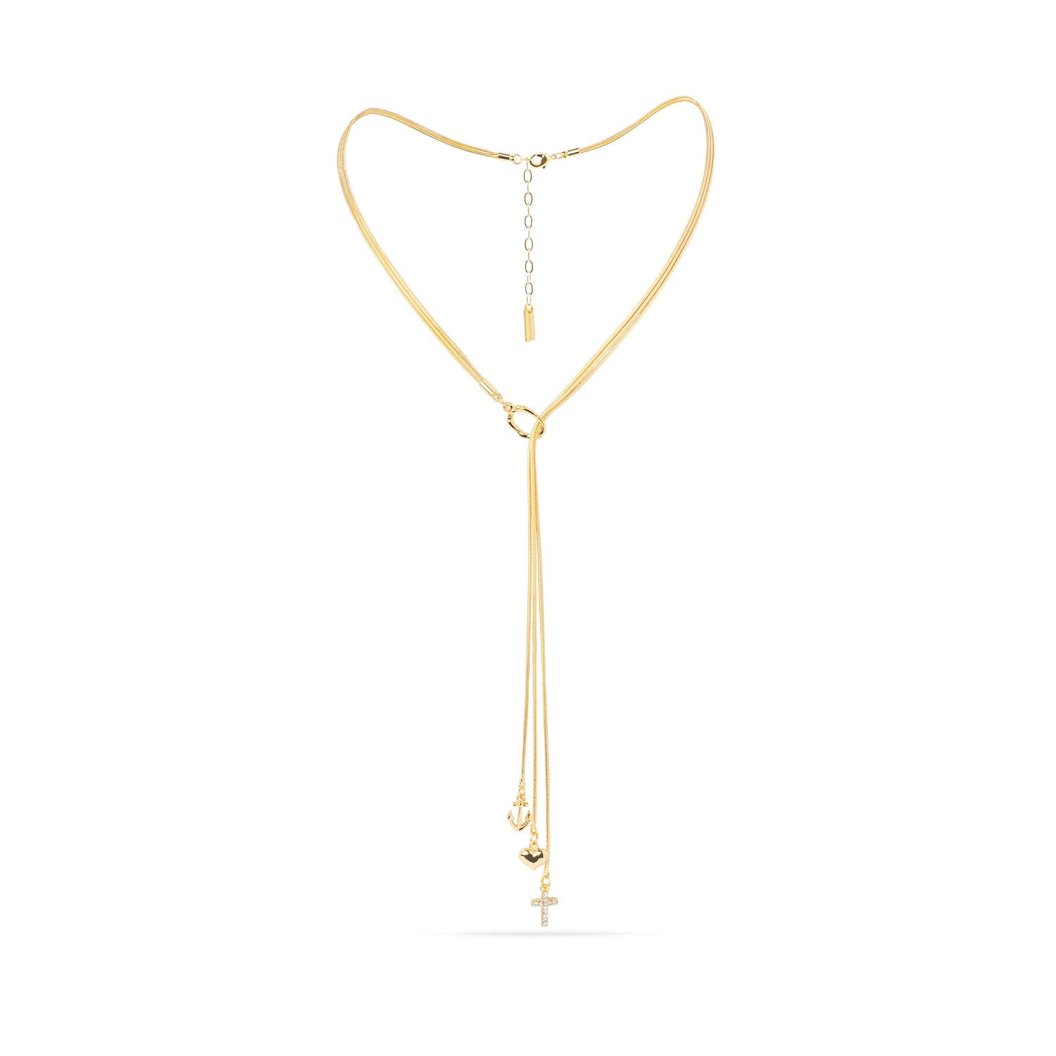 Trinity Necklace -Three Chains with Cross, Heart, and Anchor Charms