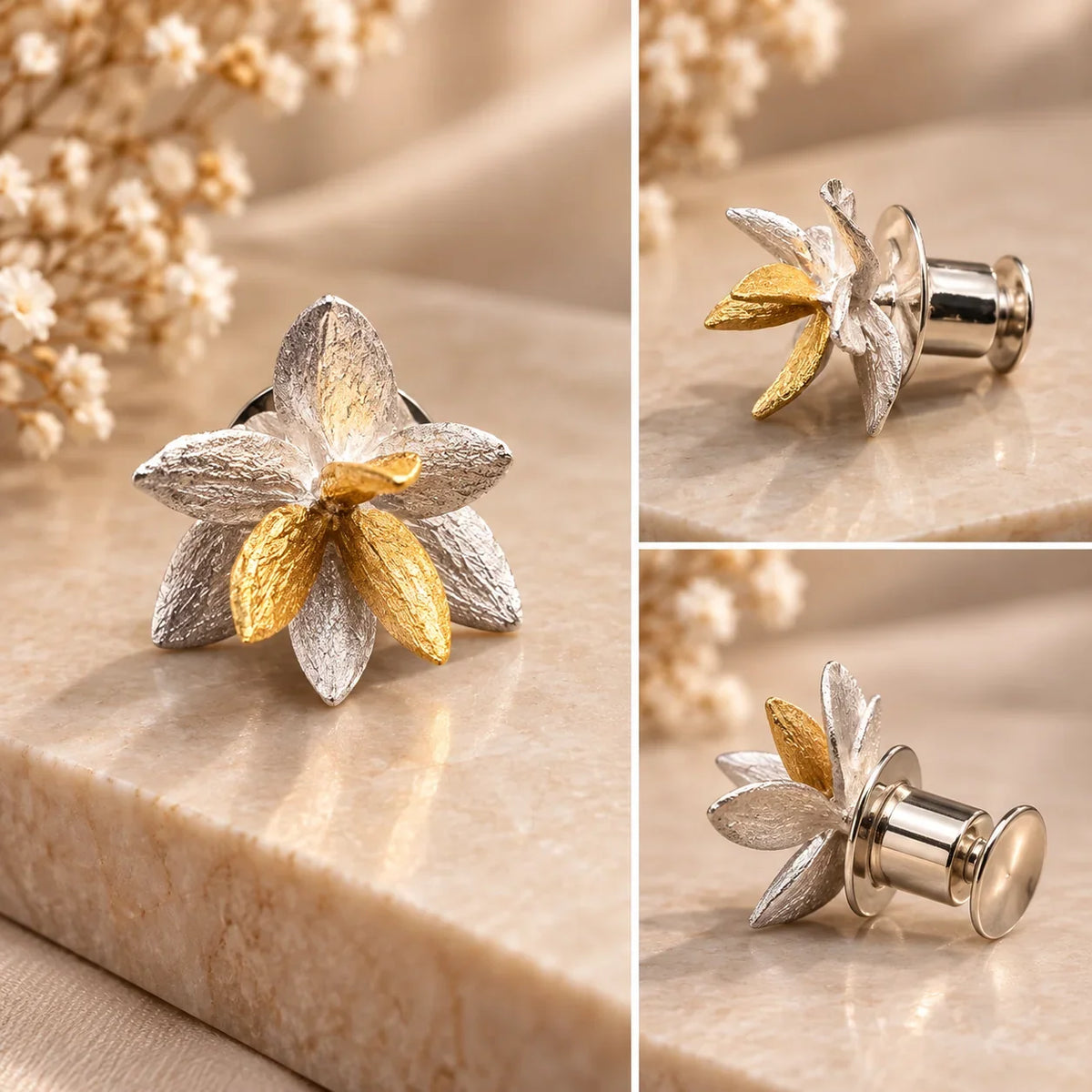 Petal Bloom Two-Tone Flower Pin