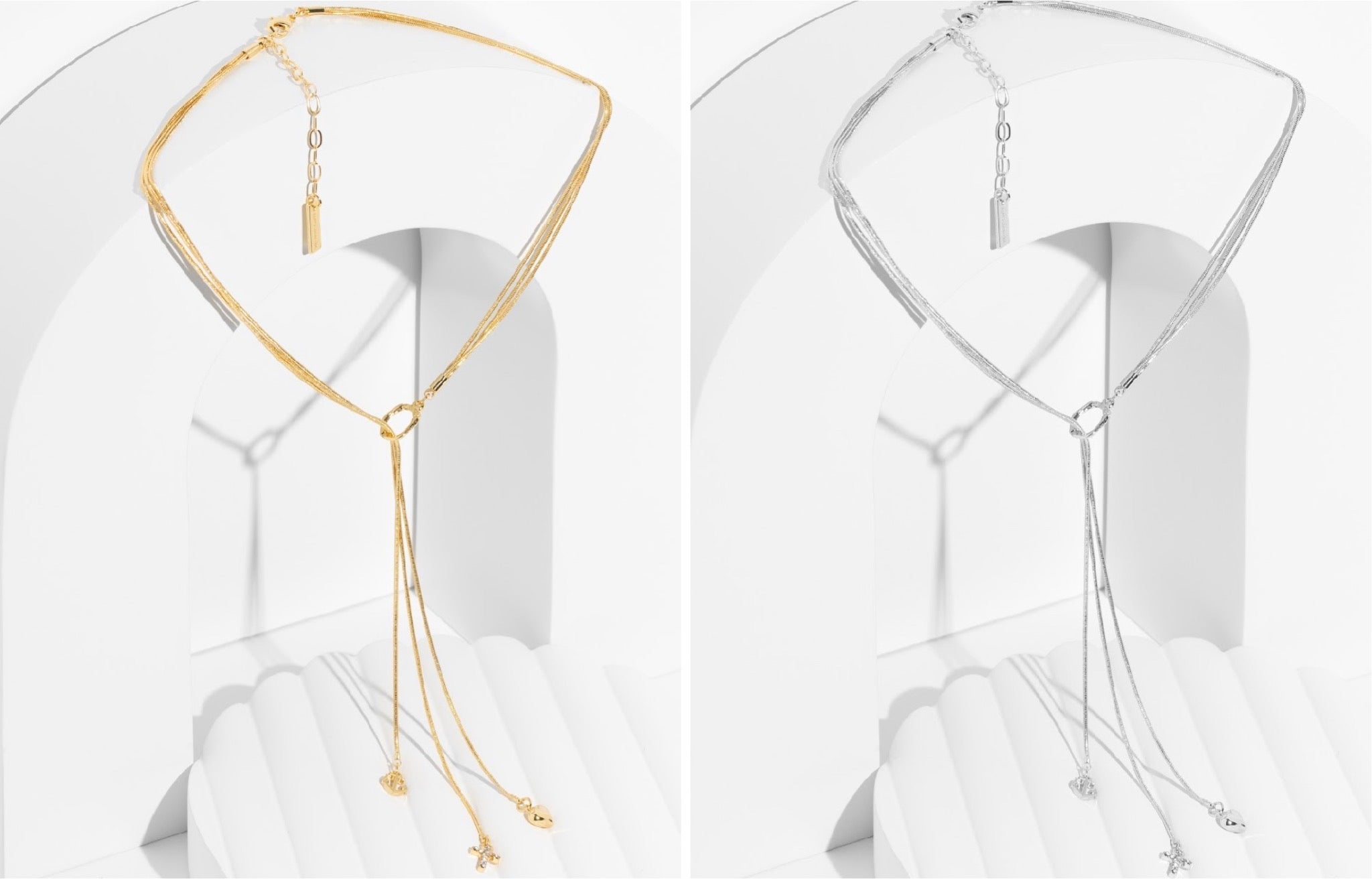 Trinity Necklace -Three Chains with Cross, Heart, and Anchor Charms