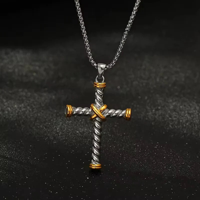 Twisted Rope Cross Necklace
