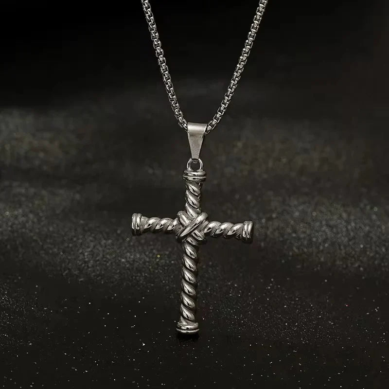 Twisted Rope Cross Necklace