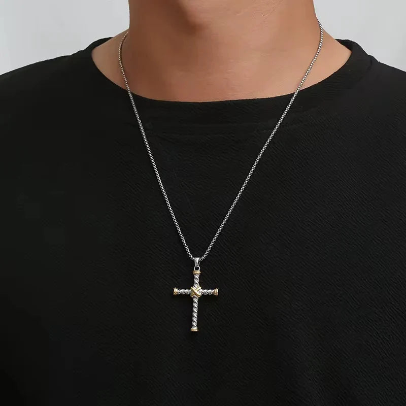 Twisted Rope Cross Necklace