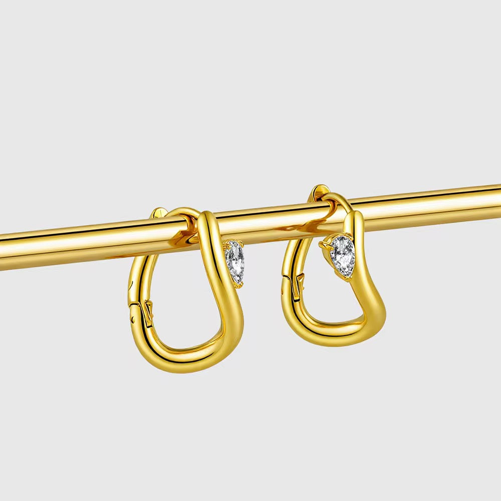 Abstract gold earrings with gem