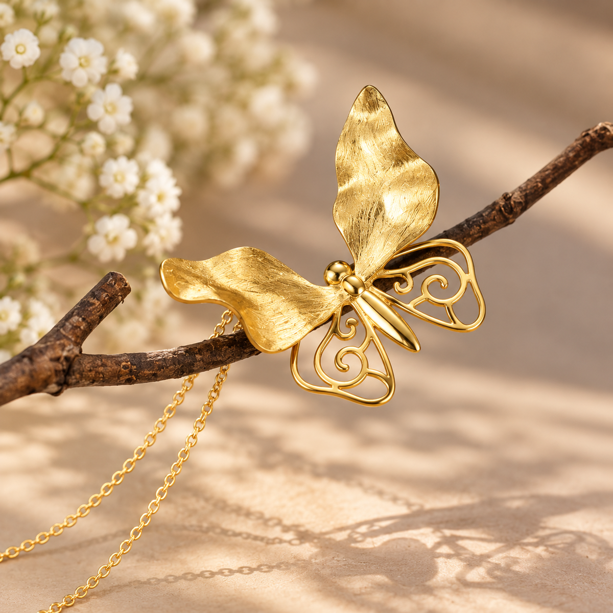 Sculpted Butterfly Pendant Necklace