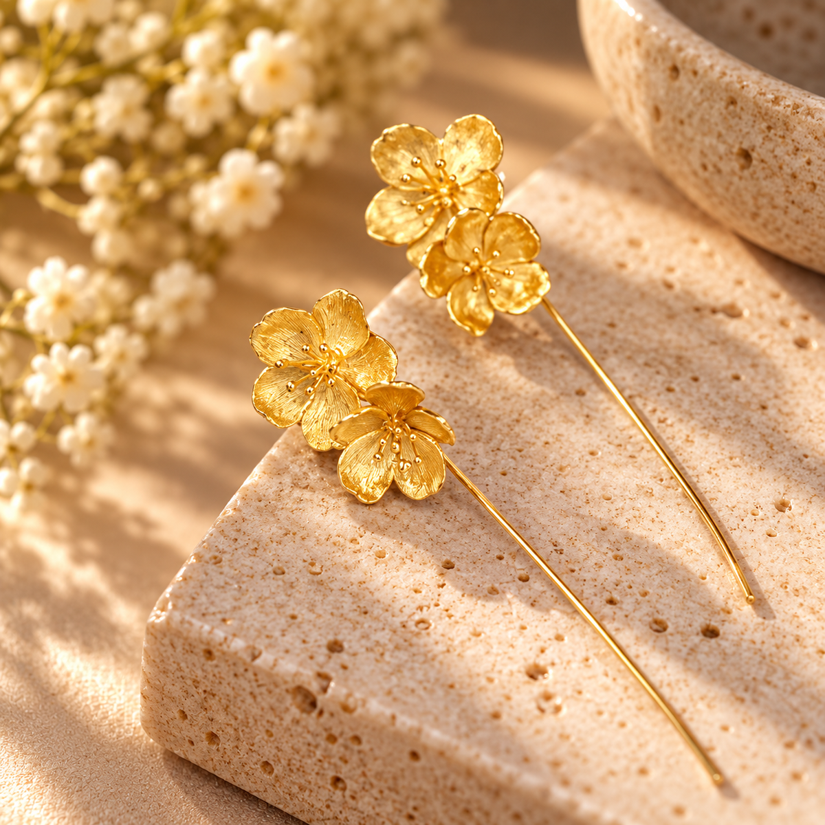 Double Blossom Bar Earrings