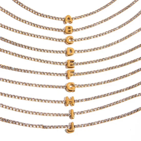 English Initials Tennis Bracelets in Gold