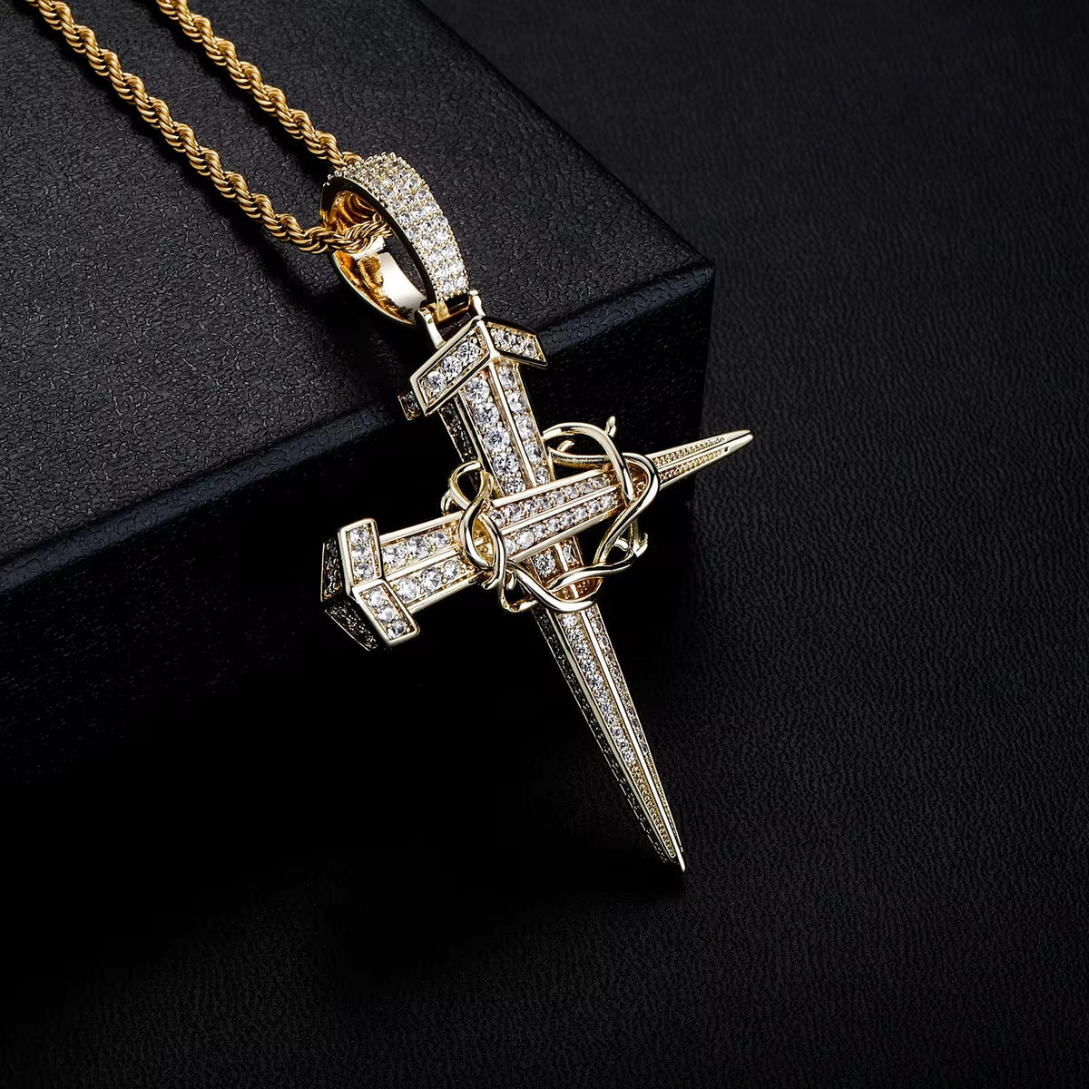 Nail cross necklace with thorn crown