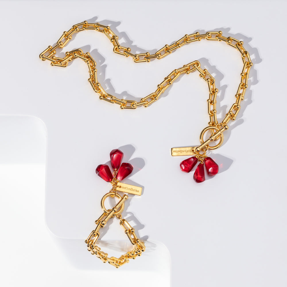 Pomegranate Seeds Bracelet in Gold & Red