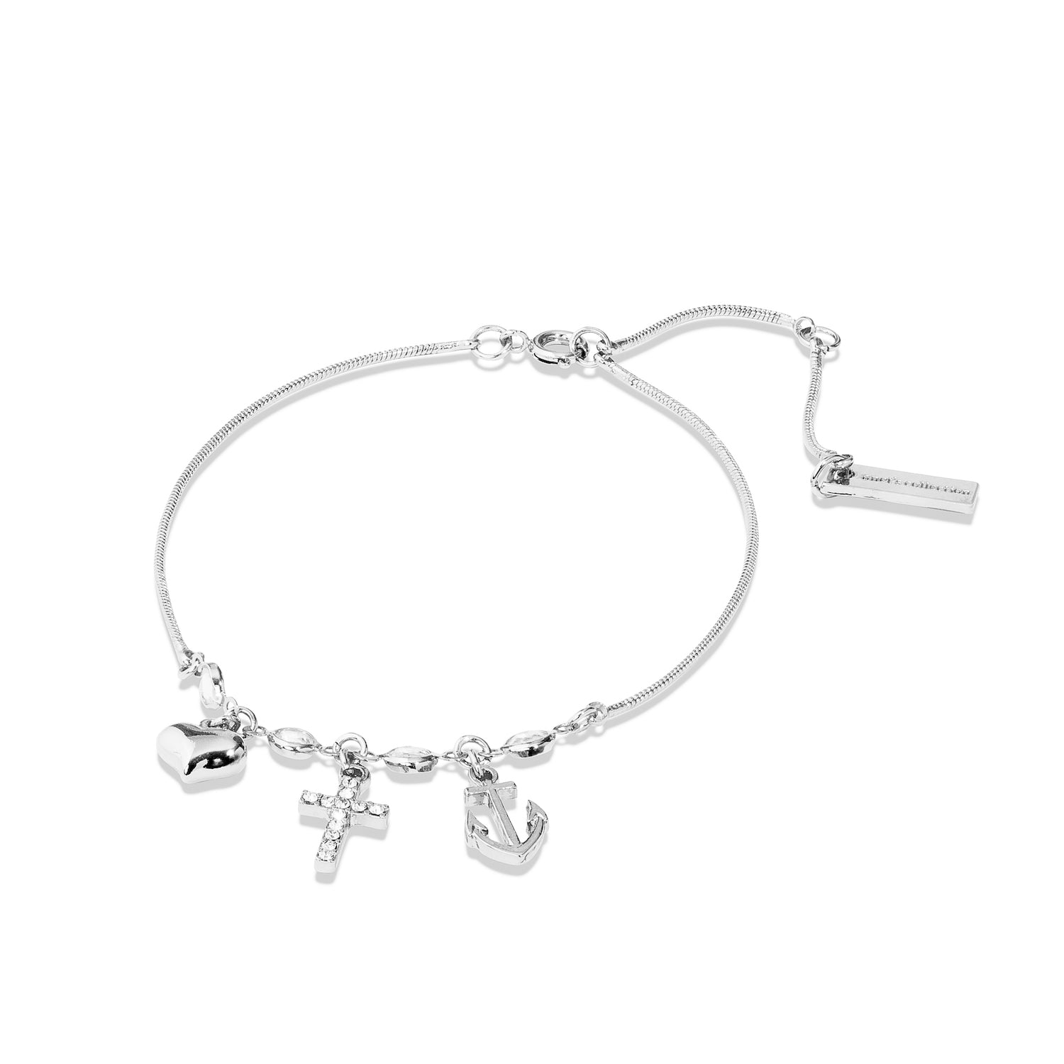 Trinity- Heart, Cross, Anchor Bracelet/ Anklet with Crystals