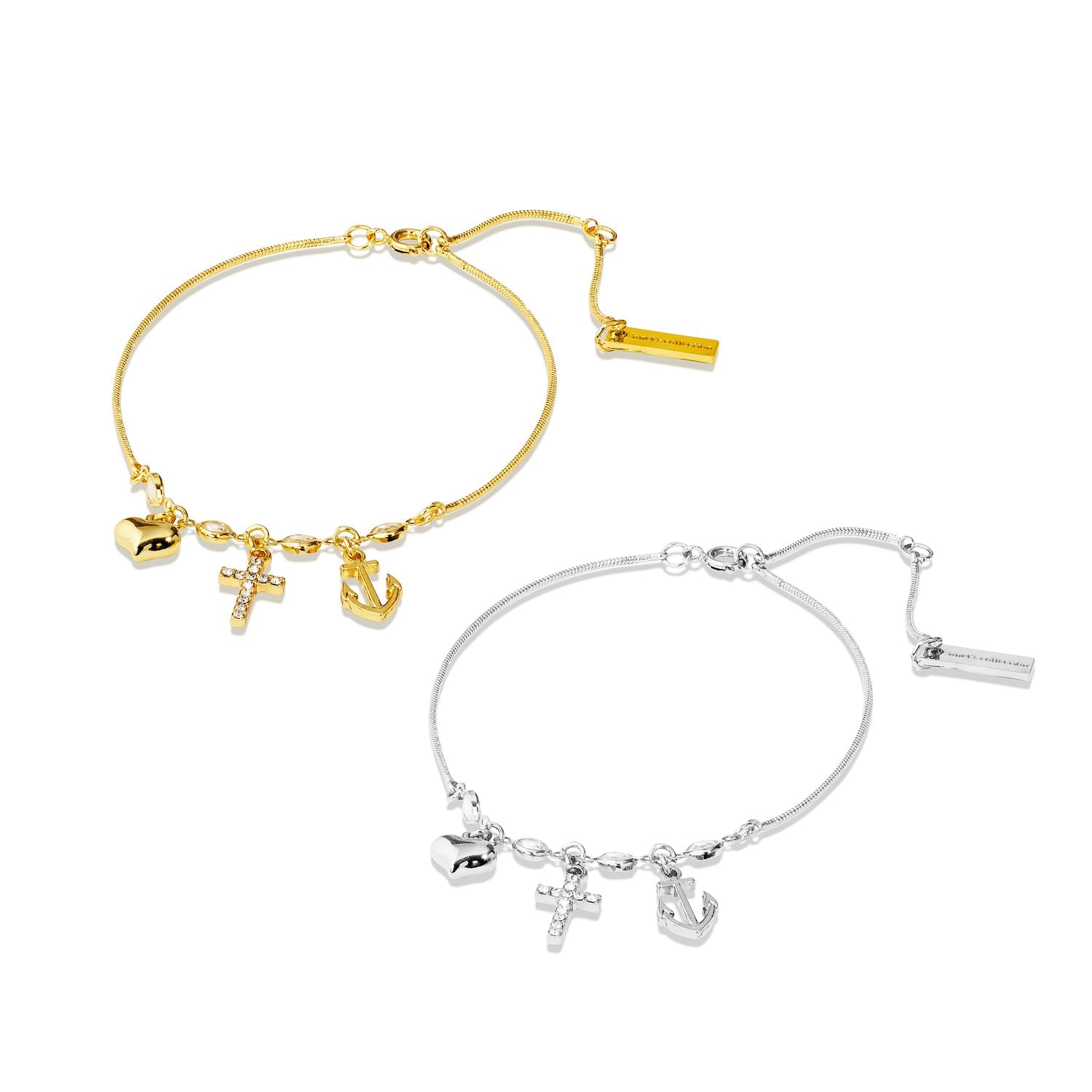 Trinity- Heart, Cross, Anchor Bracelet/ Anklet with Crystals