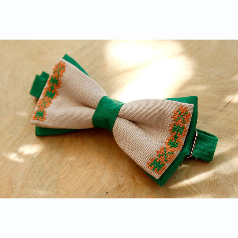 Armenian Embroidered Bow Tie - Green