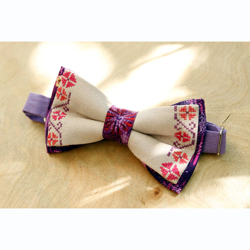 Armenian Embroidered Bow Tie - Purple