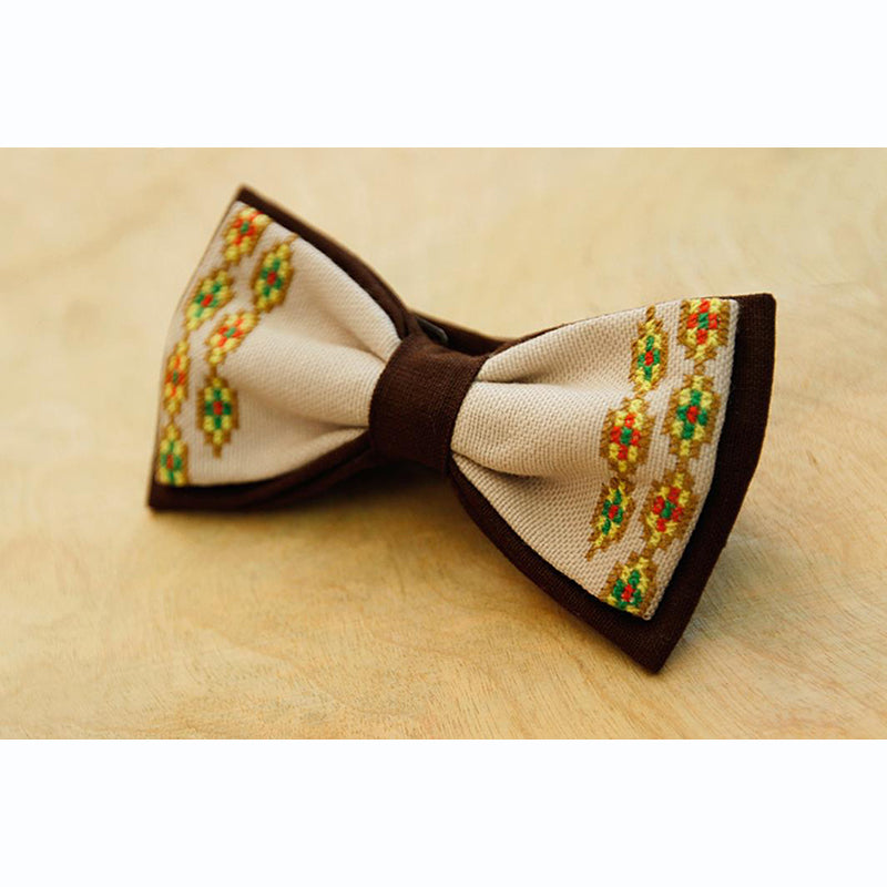 Armenian Embroidered Bow Tie - Brown
