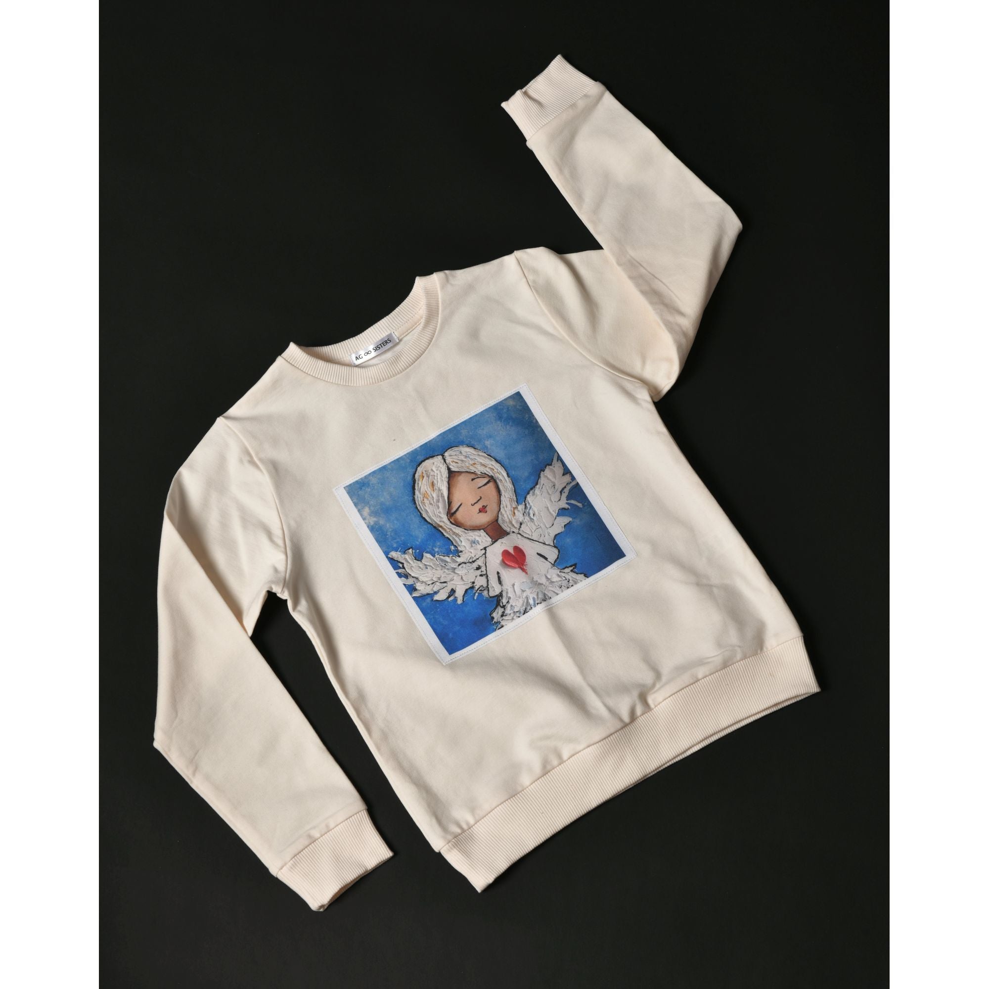 AG Sisters Kids' Sweatshirt with Silk Print "Angel" (cream)