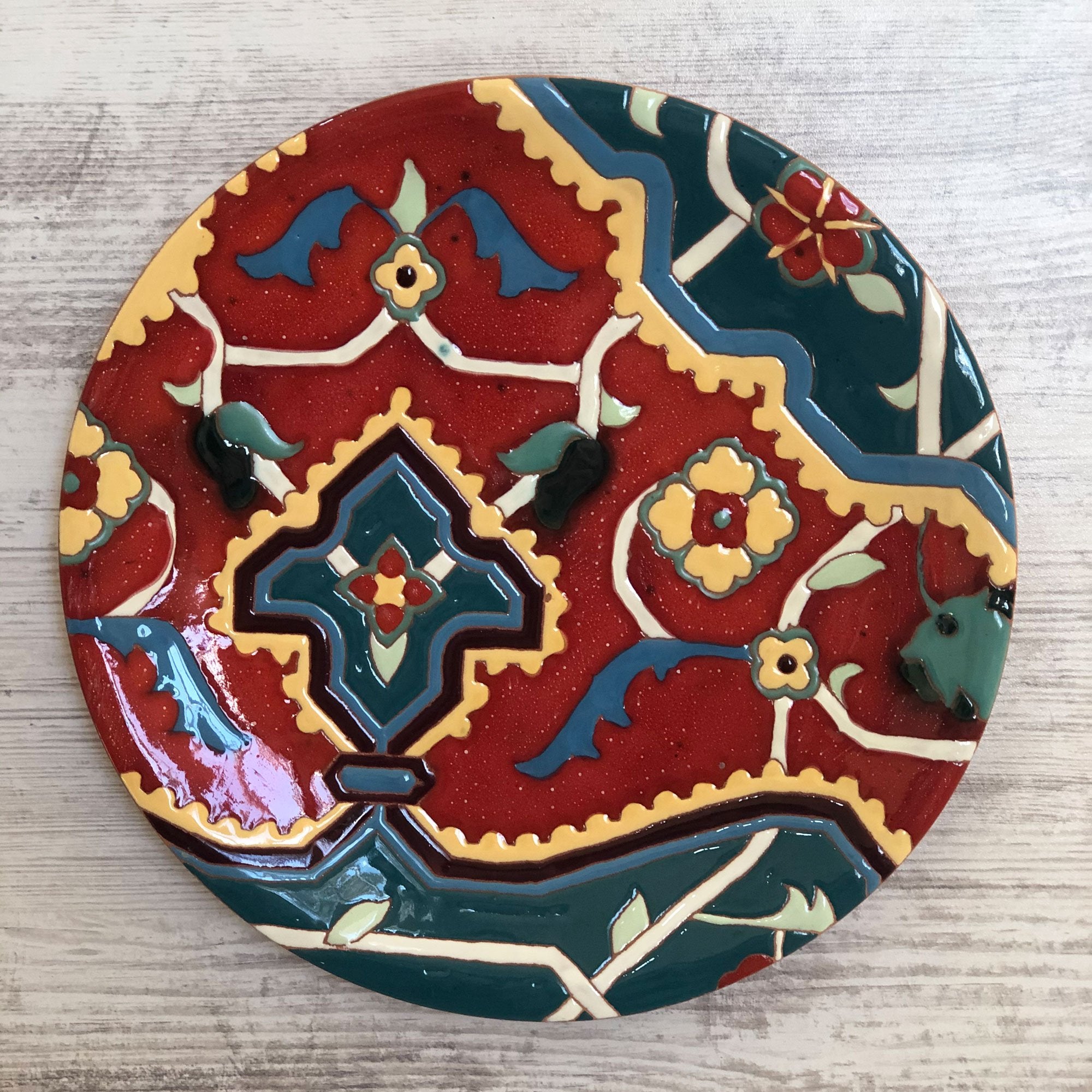 Mane Tiles Ceramic Plate with Armenian Carpet Ornaments