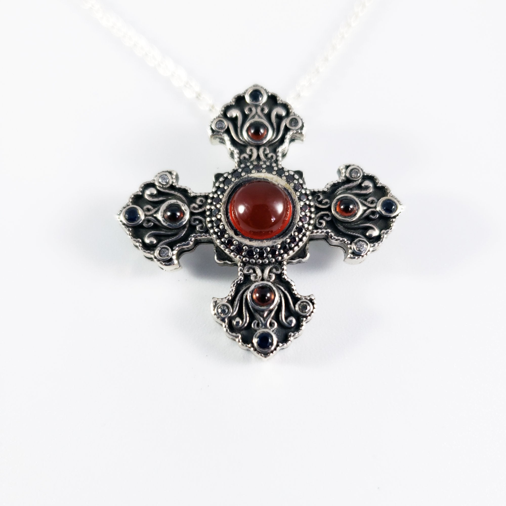Arm Root Silver Cross with Carnelian