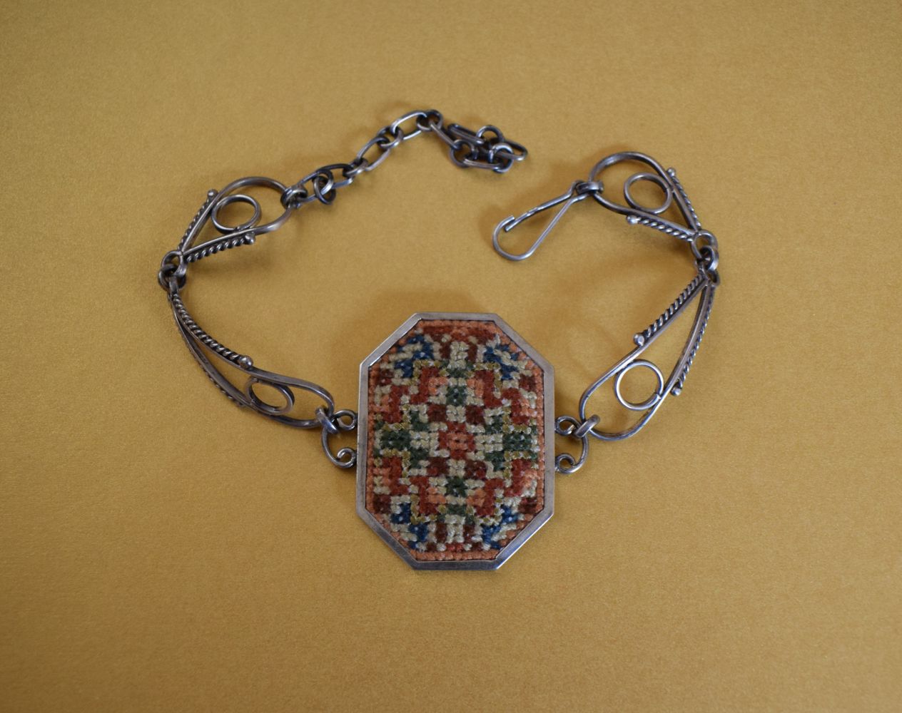 Embroided Silver Bracelet with Armenian Ornaments