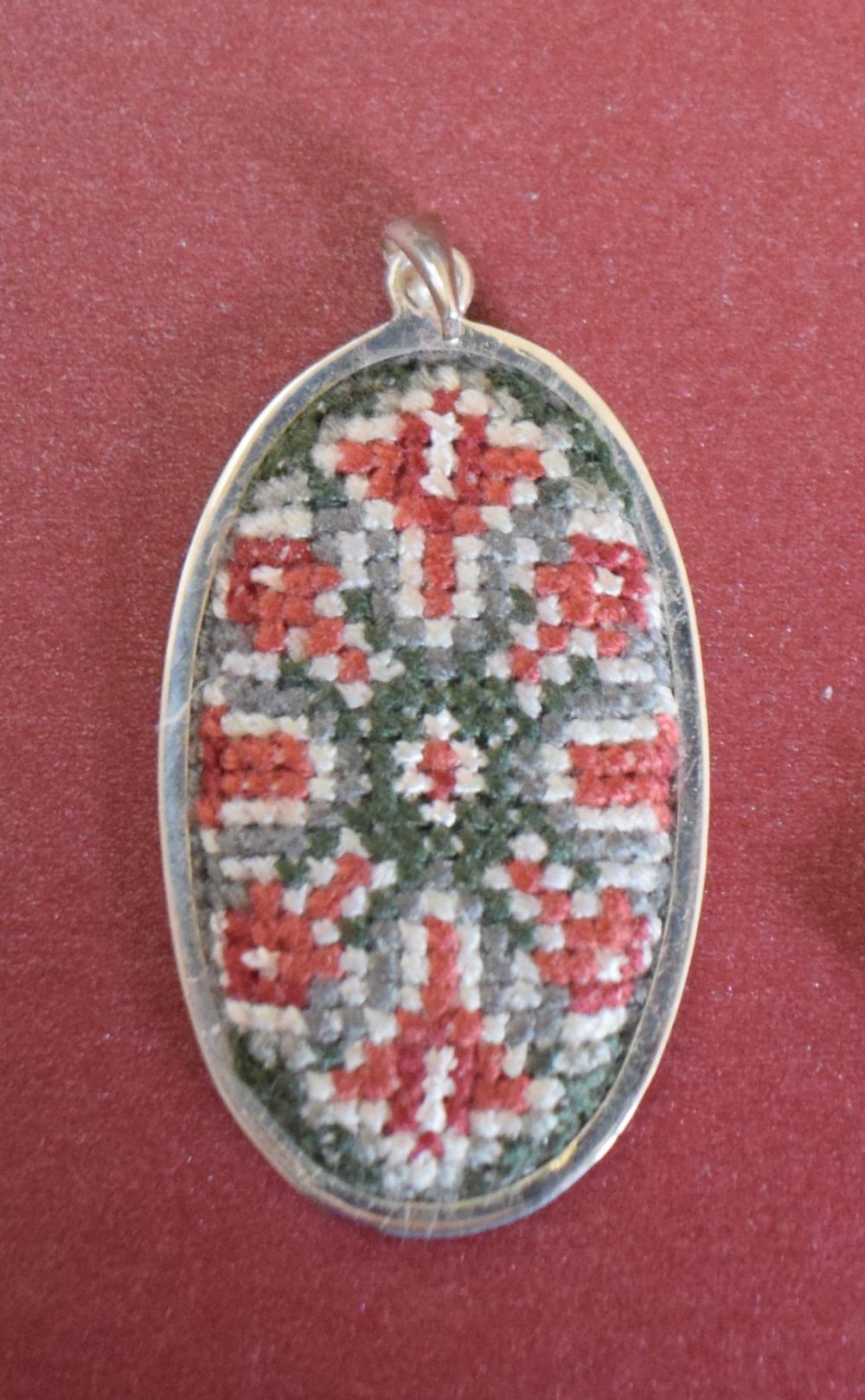 Embroidered Silver Pendant with Armenian Ornaments