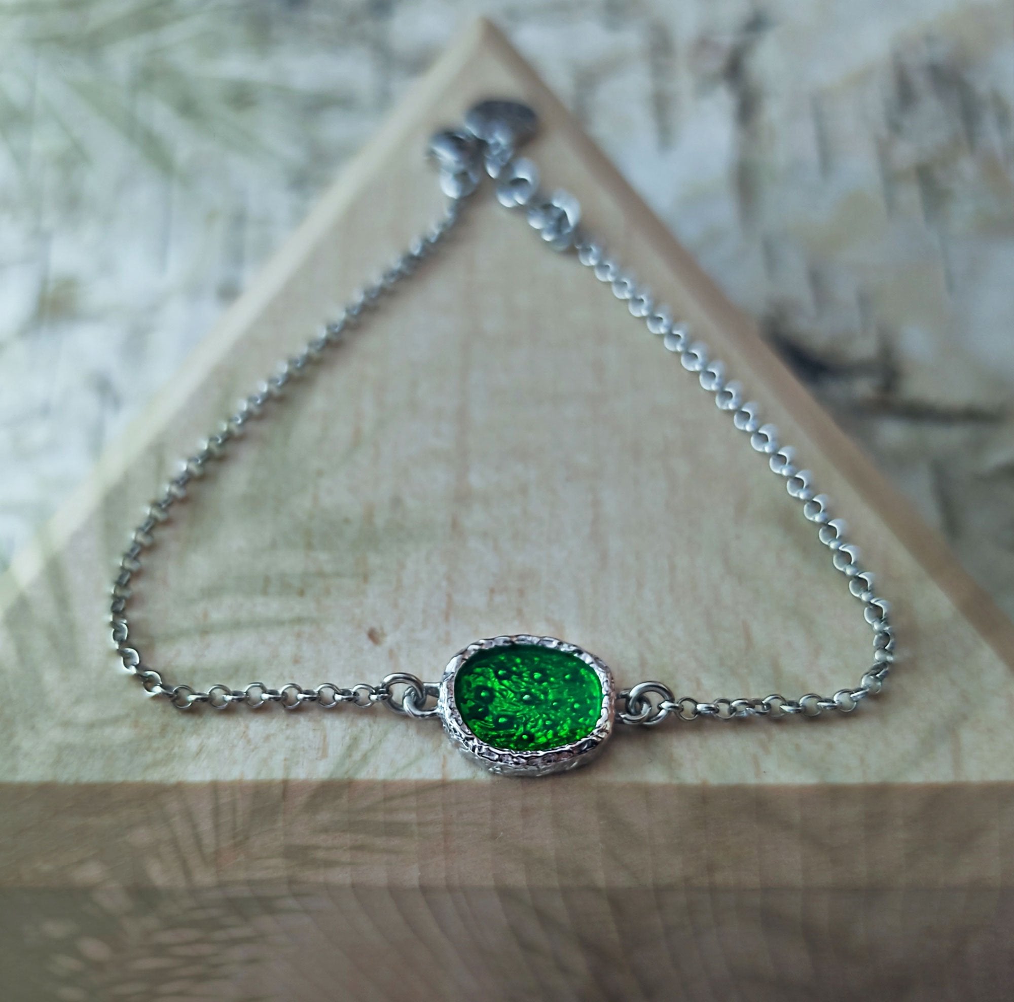 Green Enamel Silver Bracelet