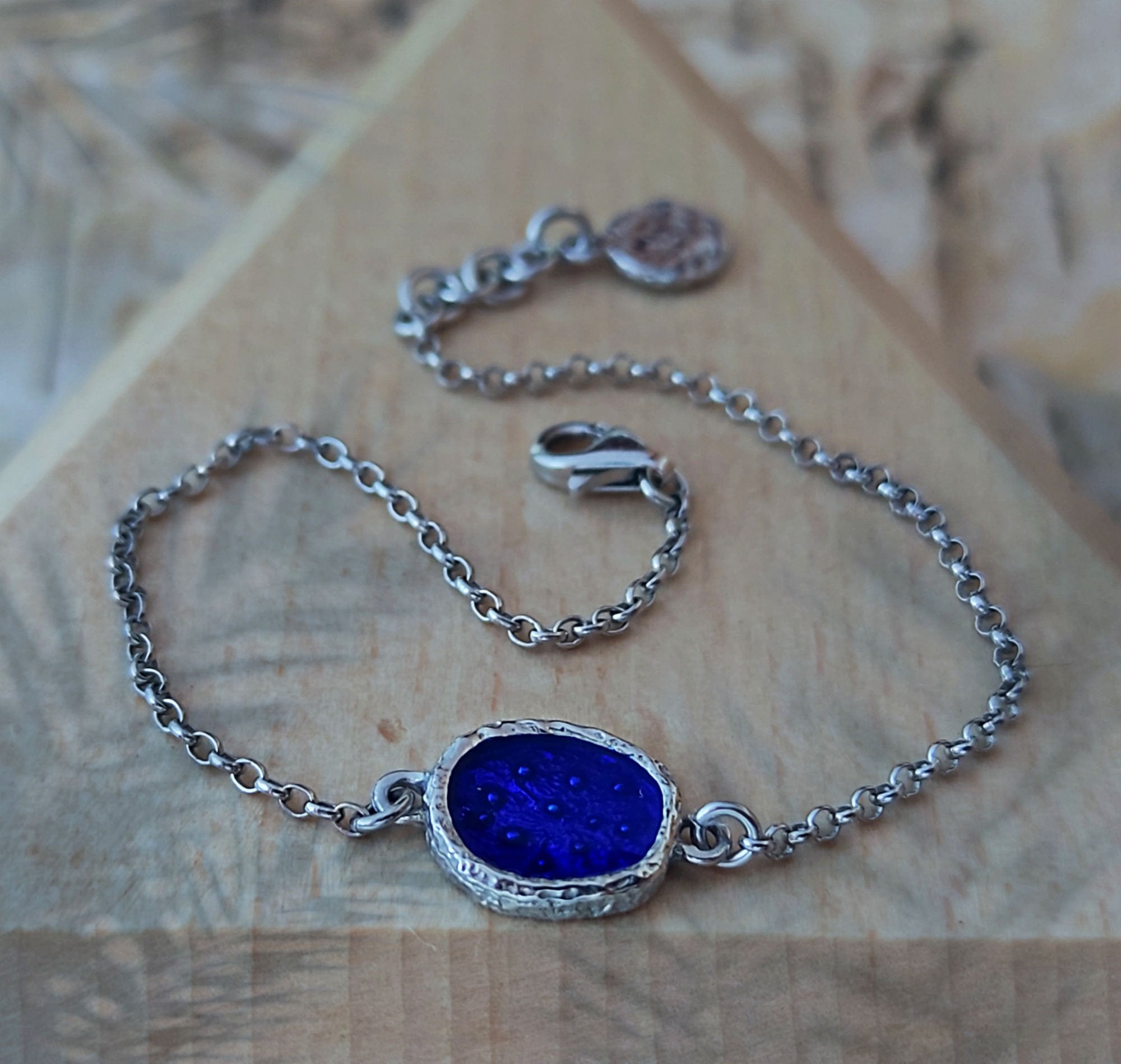 Blue Enamel Silver Bracelet