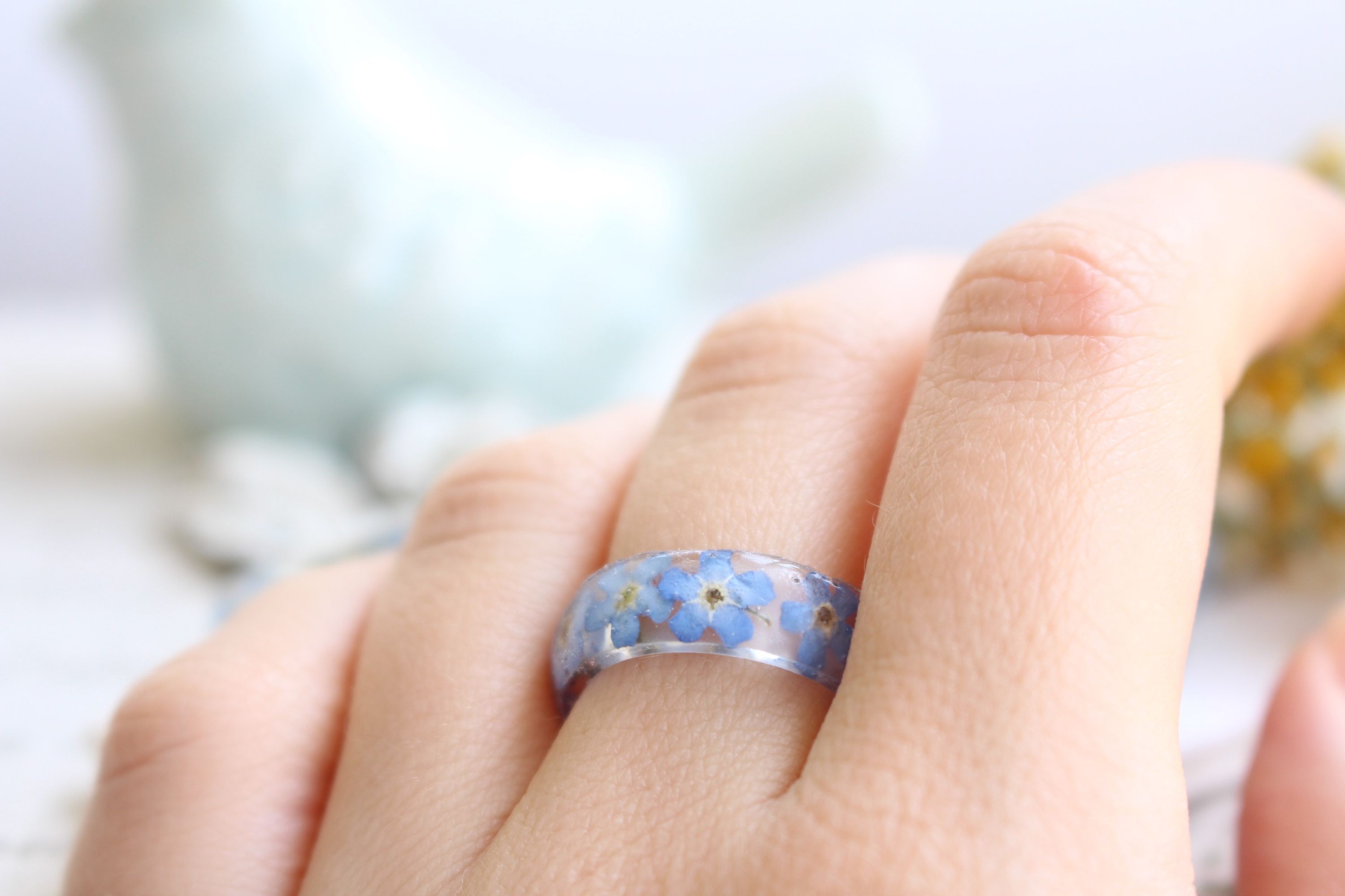 Fancy Forget Me Not Pressed Flower Ring