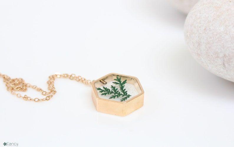Fancy Green Leaf Hexagon Gold Plated Necklace