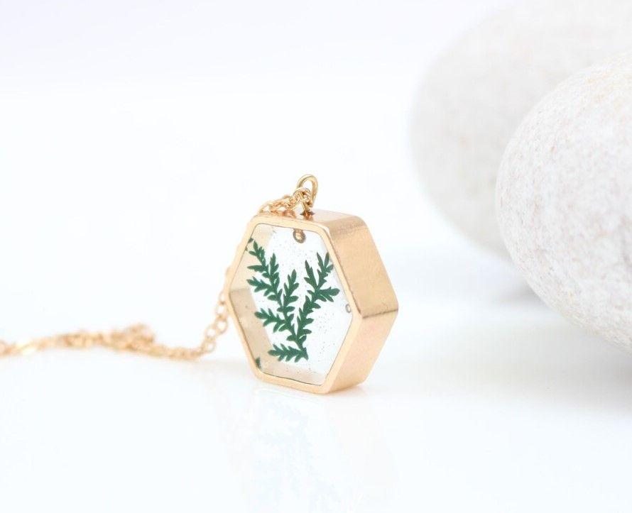 Fancy Green Leaf Hexagon Gold Plated Necklace