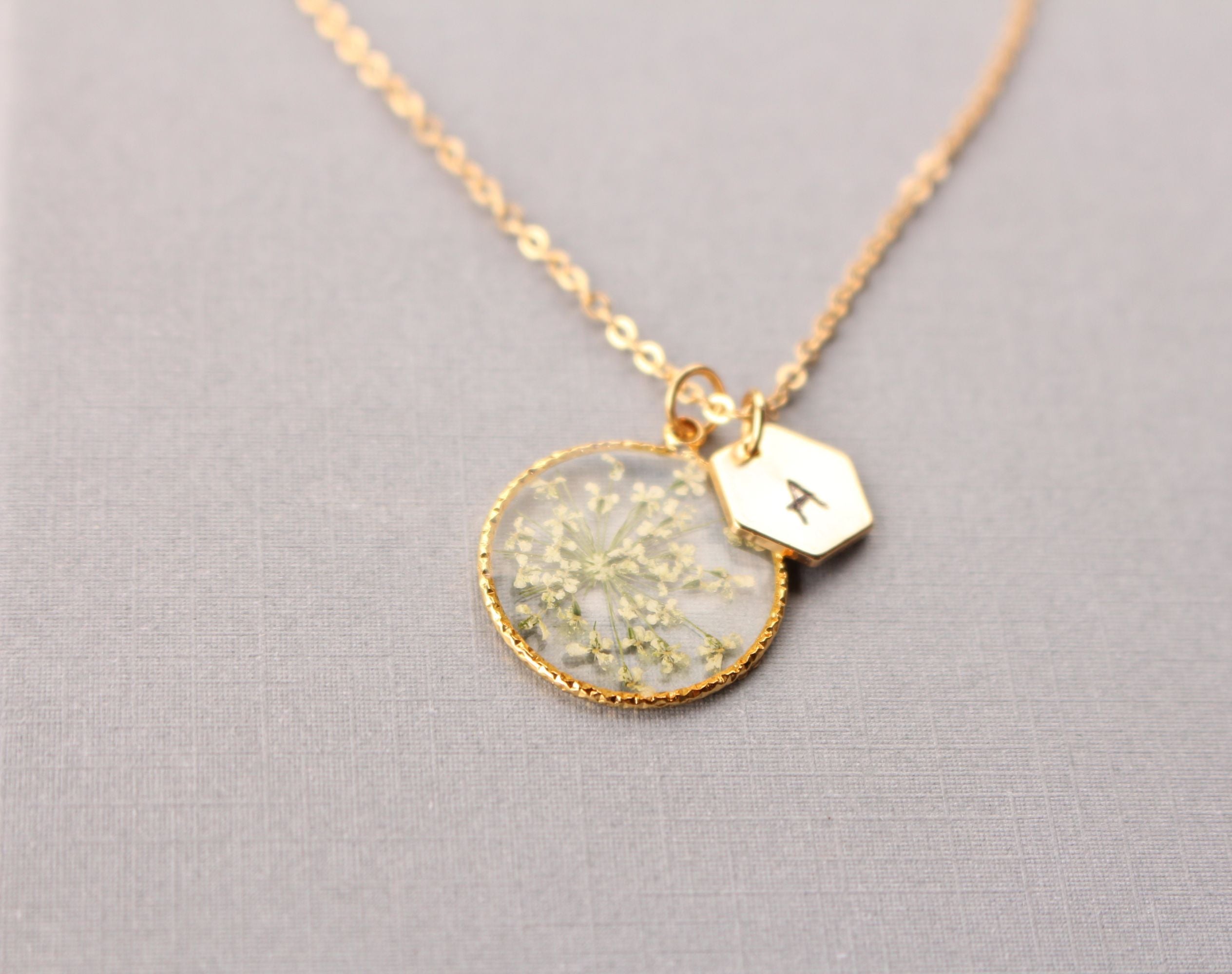 Fancy Initial Letter Pressed Flower Necklace
