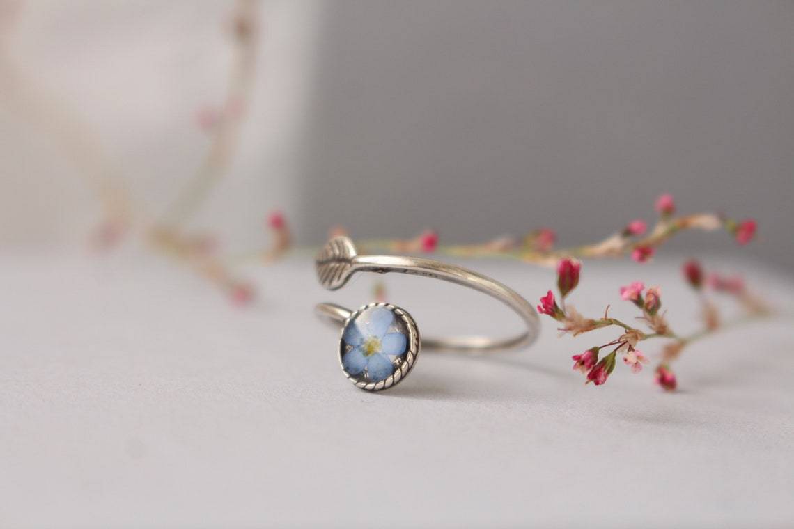 Fancy Forget-Me-Not Adjustable Silver Ring